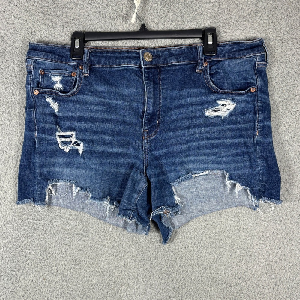 American Eagle Denim Shorts Womens 18 Blue Next Level Stretch Distressed Frayed